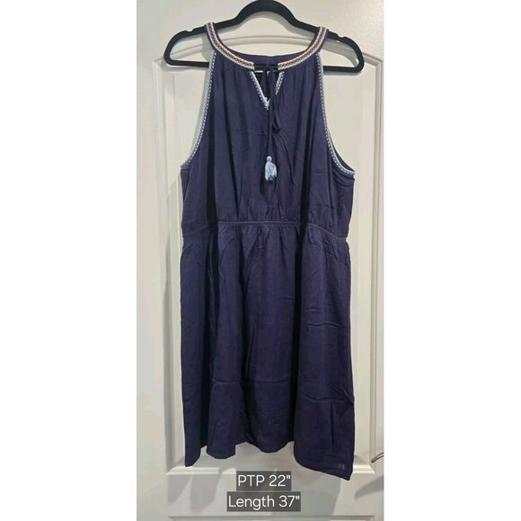 Skies Are Blue Embroidered Trim Halter Cinched Waist Boho Dress Navy Size 1X NWT - Picture 1 of 9